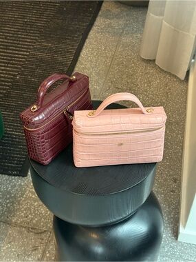 CHANEL Croc-Embossed Top Handle Crossbody Bags in Pink